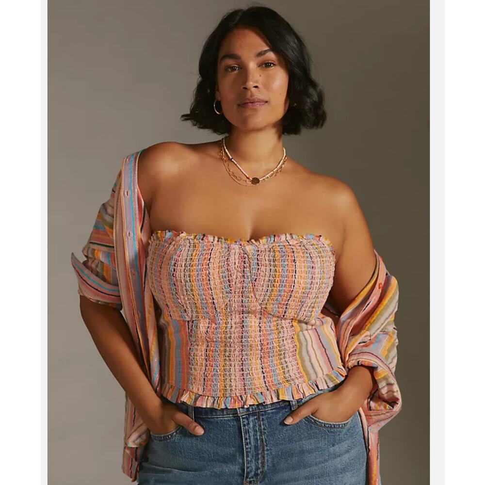 Pilcro Anthropologie Rainbow Smocked Top NWT